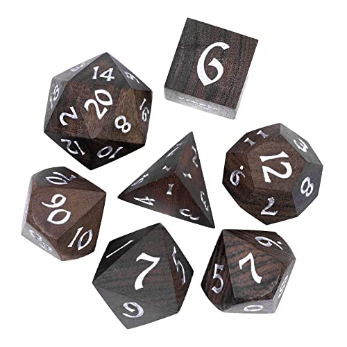 Wooden Dice Set Bubinga Wood DND Dice Set for D&D Tabletop Games | Iron Box, DM Gift, for Dungeons and Dragons Role Playing Games - color: Bubinga Wood