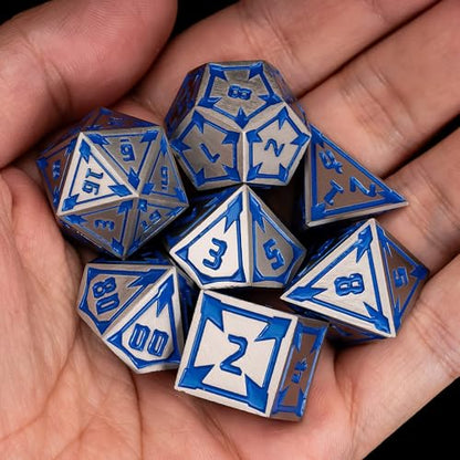UDIXI Metal DND Dice Set D&D RPG Dice Set for Tabletop Games (Nickle) | 7-Pieces, Lozenge Pattern, Zinc Alloy Material, Gorgeous Gift Case, DM Gift, for Dungeons and Dragons Role Playing Games - color: Nickel