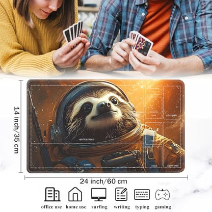 for MTG/TCG Playmat with Zones, 24 x 14 inches Trading Card Playmat with A Storage Bag and 6 Dice, Non-Lip Rubber Bottom Game Desk Mat, Space Journey of The Sloth Astronaut - color: Yux-playmats-2-3A-250