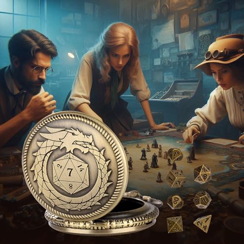 Mini D&D Dice Set with Bronze Steampunk Dragon Swallow Tail Pocket Watch Shell Case, DND Dice Bag, 7pcs Polyhedral Dice Set, Portable DND Starter Set, Board Games Accessories, RPG MTG Gifts - color: Dragon Swallow Tail