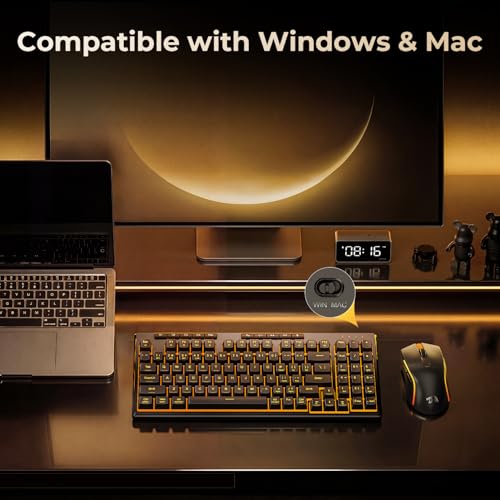 Redragon S156 Wireless Keyboard and Mouse with Tri-Mode, Mechanical Feel Keyboard and 4800 DPI 61G Ultra-Light Gaming Mouse, RGB Backlit, 4 Macro Keys, Long Battery Life for PC, Mac, Ideal for Gamer - color: Deep Black