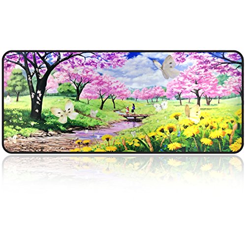 Qisan Large Gaming Mouse Pad Extended Size Mousepad for Computer Desktop PC Laptop 31.5"x11.8"x0.15" Keyboard Pad Desk Pad with Anti-Slip Rubber Base | Large Desk Mat for Keyboard and Mouse-Sakura - color: Sakura Pattern