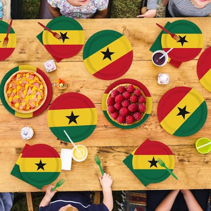 96 Pcs Ghanaian National Flags Party Decorations, Serves 24 | Flag of Ghana Plates and Napkins Red Yellow Green African Theme Set for Ghana Sports Soccer Events Independence Day Party - style: Ghana Themed Plates m