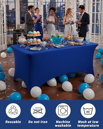Fixwal Royal Blue Stretch Table Cloth Rectangle 2 Pack 6Ft, Spandex Fitted Table Covers Washable for Party, Trade Show, Banquet, Wedding, Buffet - color: Royal Blue, size: 6 Ft