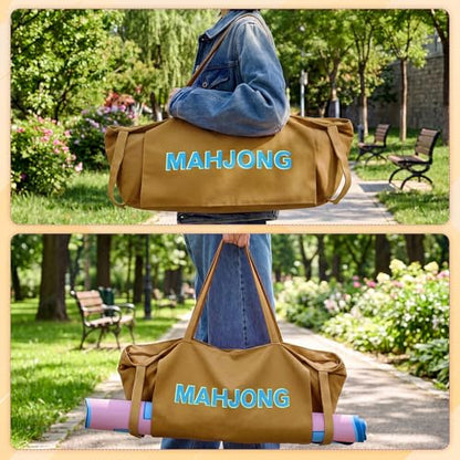 Abbylike 28x9 Inches Mahjong Bag for Rolled Mat Tiles Racks Pushers Accessories Empty Mahjong Tote Bag with Zipper Closure Outer Pockets Lining Large Capacity(Brown,Canvas) - color: Brown