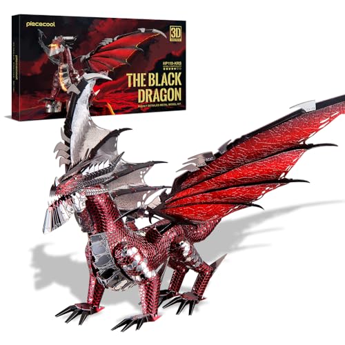 Piececool 3D Metal Model Kits-Black Dragon King, DIY 3D Puzzles for Adults Brain Teaser Puzzles for Teens, Great Birthday New Year Gifts, 107 Pcs - color: Blackred