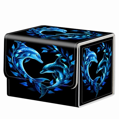 Strong Magnet for TCG MTG Commander Deck Box Playing Card Case Organizer Trading Card Case Trading Card Storage Box for Collectible Games Up to 200 Cards, Cate Glowing Blue Dolphin - color: Cate Glowing Blue Dolphin