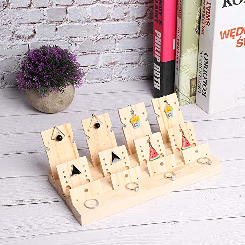 Wooden Display Stand with 12 Inserts for Earrings, Necklaces and Rings Storage and Showcase, 25x12.7x2cm, Natural Wood for Home Decor