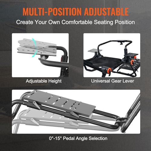 VEVOR Racing Wheel Stand Foldable Fit For Logitech,Thrustmaster,Fanatec,Hori,Mad Catz, Carbon Steel Driving Simulator Cockpit Adjustable Pedal & Seat,Fit Most Wheels and Pedals, Max. Load 330lbs