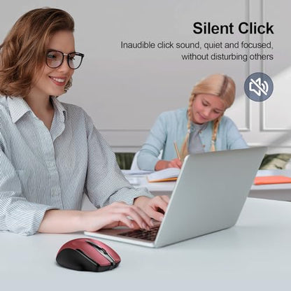 TECKNET Wireless Mouse, BT 5.0/2.4G, Silent 4800 DPI 6 Buttons, Red | Bluetooth 5.0/3.0 & USB A, 2-Device Easy Switch, Wide OS Compatible, 6-DPI, Ergonomic for S/M Hands, Extended Battery - color: Red