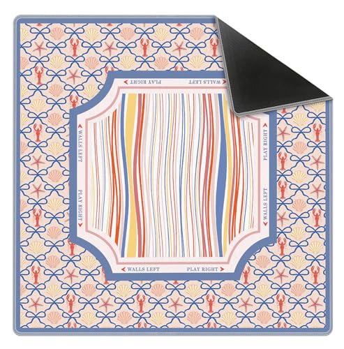 Pink Blue Preppy Beach Mahjong Mat 31.5" x 31.5", Coastal Lobster Shell Non-Slip Noise Reduction Mahjong Table Cover Accessories Supplies for Dominoes Poker Card Board and Tile Games Gifts - color: Pink Blue Preppy Beach