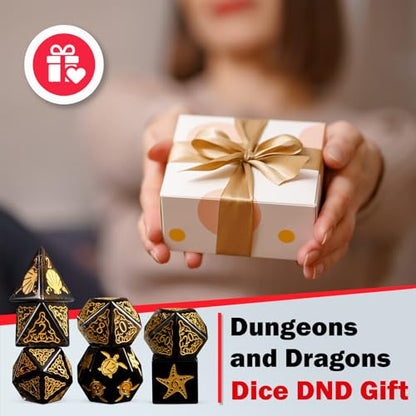 LUCKY-M Turtle Dice DND Set 7PCS, Polyhedral Dice D&D for Dungeons and Dragons, Black Dice with Case for RPG MTG Tabletop Games Men & Women Gift(Black) - color: Pt-black