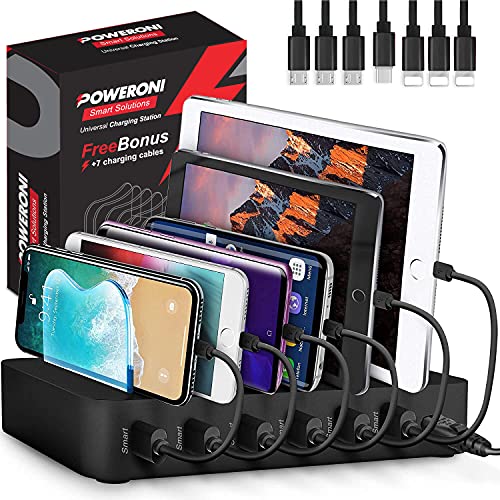 USB Charging Station - 6 Port Universal Charging Station for Multiple Devices - Multi Device Charger Dock - Compatible with Apple, iPad, iPhone, Android Cell Phones, and Tablets - Black - color: Black, size: 6-Port
