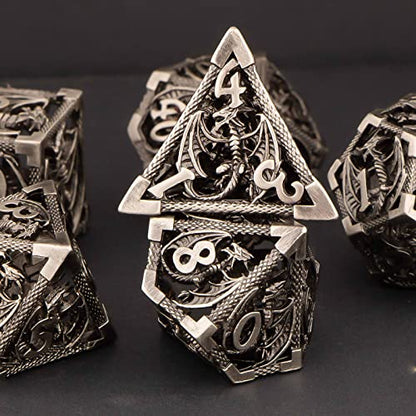 KERWELLSI Hollow DND Dice Set D&D with Gifts Box, 7pcs Polyhedral Metal D and D Dice for Role Playing Game, Dungeon Dragon Dice D20 D12 D10 D8 D6 D4 (Iron) - color: Iron