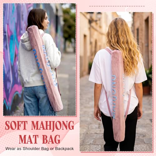 35 Inch Long Velvet Mahjong Mat Bag Cute Double Strapped Drawstring Mahjong Mat Holder Lightweight Carrying Bag for Board Games Outdoor Travel Storage-Mat Not Include(Purple,1 Pc) - color: Purple