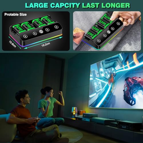 DINOSTRIKE 4X 6200mWh Battery Pack Compatible with Xbox One/Series S/X Controller Charging Station【Extended USB C Cable】 Rechargeable Battery Pack for Xbox - size: M-4Pack 6200mWh