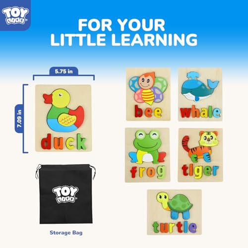TOY Life Toddler Puzzles Ages 2-4, 6 Animals with Spelling Wooden Puzzles for Toddlers 3-5, Montessori Toys Gifts for 1 2 3 Years Old Boys Girls, Birthday Gifts Educational Learning Toys for Kids - style: Animals with Spelling 6PCS