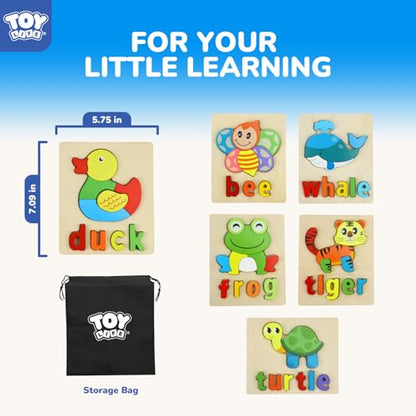 TOY Life Toddler Puzzles Ages 2-4, 6 Animals with Spelling Wooden Puzzles for Toddlers 3-5, Montessori Toys Gifts for 1 2 3 Years Old Boys Girls, Birthday Gifts Educational Learning Toys for Kids - style: Animals with Spelling 6PCS
