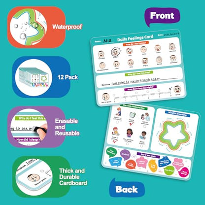 Aizweb Big Feelings Deck-12 Pack 9x12" Dry Erase Emotions Flash Cards with Coping Skills,Feelings Chart for Kids,Autism & ABA Tools,Calm Down Corner Supplies for Preschool Kindergarten Classroom - style: 12 Pack Feelings Boards