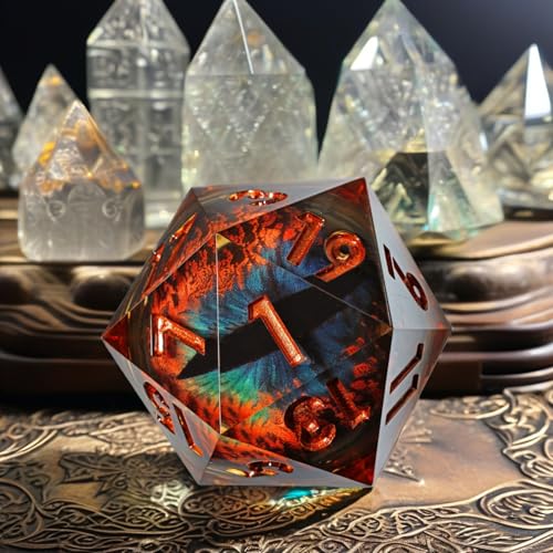 Mini Planet 50mm Chonk Giant D20 Liquid Core Dragon Eyeball Polyhedral DND Sharp Edge RPG MTG Handmade Dice - color: Dragon Eye Dice 8