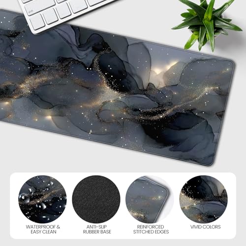 Extended Gaming Mouse Pad, Navy Blue Marble Pattern, 35.4 x 15.7 inches, XXL Extra Large Desktop Pad, Non-Slip Base, Waterproof, Suitable for Home Gaming and Office Use - color: Gray Marble Design