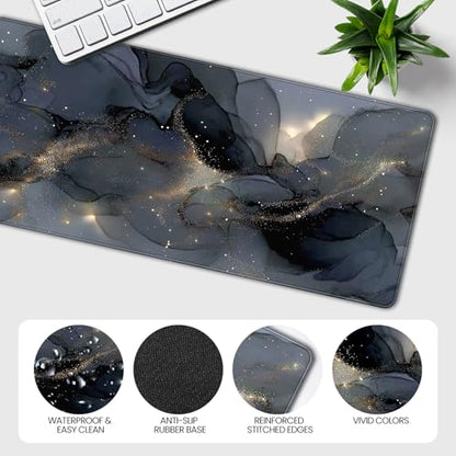 Extended Gaming Mouse Pad, Navy Blue Marble Pattern, 35.4 x 15.7 inches, XXL Extra Large Desktop Pad, Non-Slip Base, Waterproof, Suitable for Home Gaming and Office Use - color: Gray Marble Design
