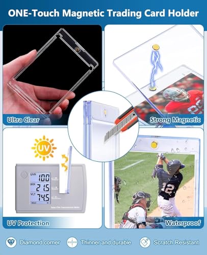 100ct Magnetic Trading Card Holders: 35pt One Touch Card Holder, U-V Protection Hard Plastic Magnetic Cards Case for Sports Game, Football, Baseball Cards - Ultra Slim - size: 100 Pack