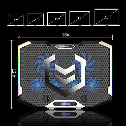 ICE COOREL Gaming Laptop Cooling Pad 15-17.3 Inch, Laptop Fan with 6 RGB Cooling Fans, Laptop Cooling Stand with 6 Height Adjustable, Laptop Cooler with LCD Screen, 2 USB Ports, Phone Stand - size: 6 Fans