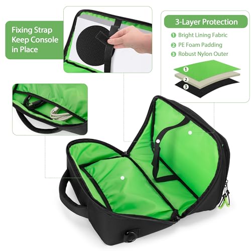 PGmoon Travel Carrying Case Compatible with Xbox Series S Console | Storage Carry Bag with Padded PE Foam Liner for Controllers, Cables and More Accessories (Patent Design)