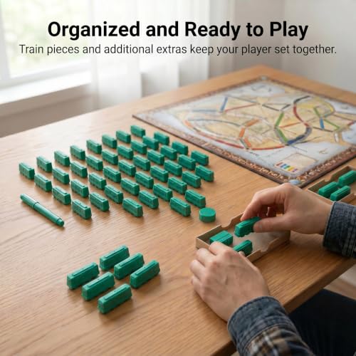 Replacement Train Pieces Compatible with Ticket to Ride (Green) | Includes 45 standard train tokens, one marker and additional spare trains. - color: Green