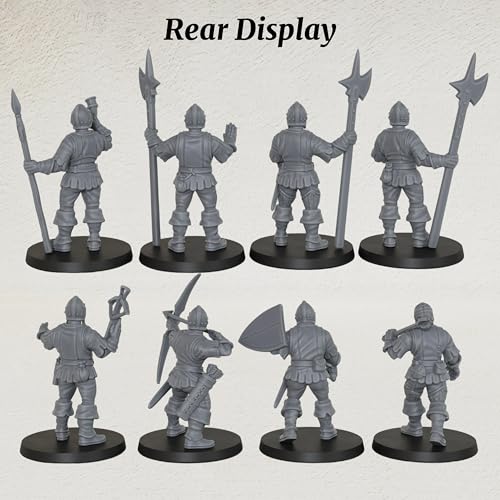 AUSPDICE Gothic City Guard Minis, 25mm Soldiers for TTRPGs, AF1104 S | 8pc Unpainted Human Soldier Figures with Polearms, Bow and Crossbow for Tabletop Gaming, Fantasy City Patrols, Armed Sentries - color: Af1104 S City Guard Warrior