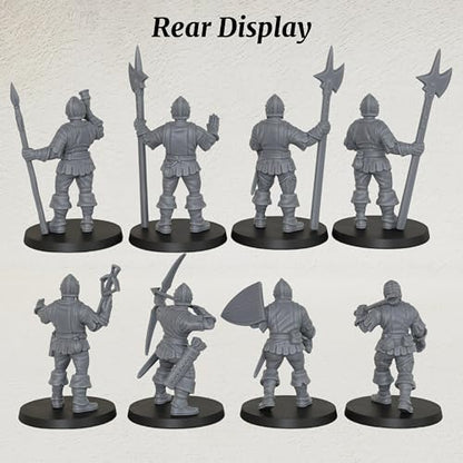 AUSPDICE Gothic City Guard Minis, 25mm Soldiers for TTRPGs, AF1104 S | 8pc Unpainted Human Soldier Figures with Polearms, Bow and Crossbow for Tabletop Gaming, Fantasy City Patrols, Armed Sentries - color: Af1104 S City Guard Warrior