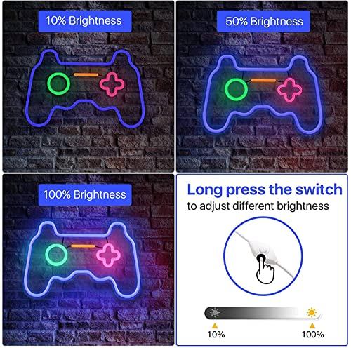 Led Dimmable Neon Signs Wall Decorations For Living Room|Bedroom Gamepad Controller Shape Lights Game Room Decor Accessories Cool Teen Boys|Girls|Kids Gamer Gifts