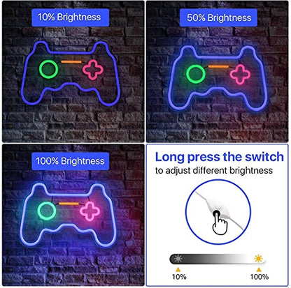 Led Dimmable Neon Signs Wall Decorations For Living Room|Bedroom Gamepad Controller Shape Lights Game Room Decor Accessories Cool Teen Boys|Girls|Kids Gamer Gifts