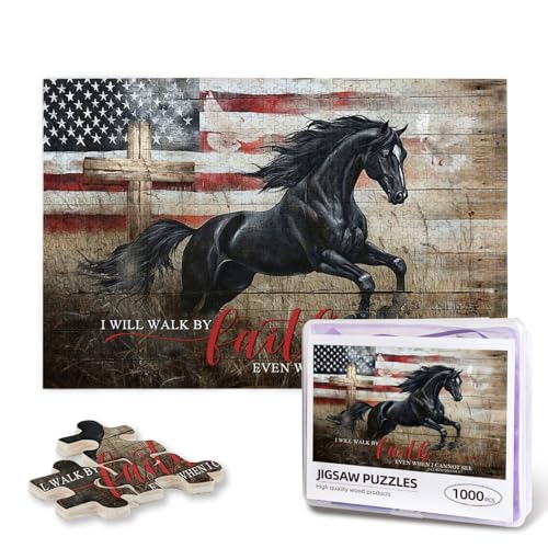 Horse Puzzles for Adults 1000 Piece Farmhouse Cross Christian Puzzles Religious Inspirational Scripture Jigsaw Puzzles Bible Faith Catholic Cross Puzzle - color: Christian Horse, size: 1000PCS