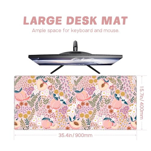 Baziabbo Pink Desk Mat,XXL Extended Large Mouse Pad,Cute Gaming Mousepad with Stitched Edge,Non-Slip Rubber Base Keyboard Desk Pad for Home Office Study Game - color: Peach