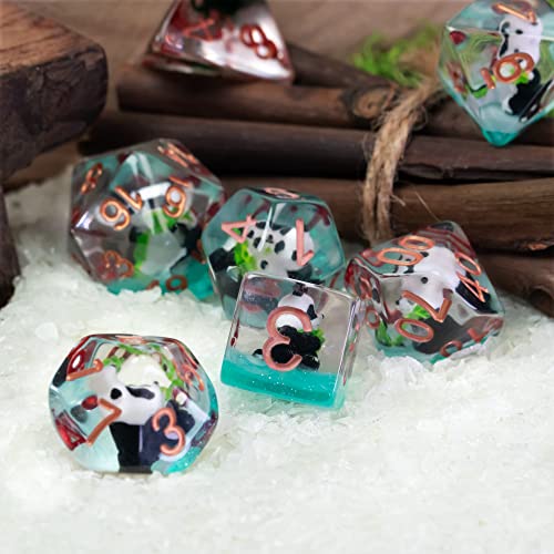 Cusdie 7-Die Dice DND, Polyhedral Dice Set Filled with Animal, for Role Playing Game D&D Dice (Panda w/Bamboo) - color: Orange