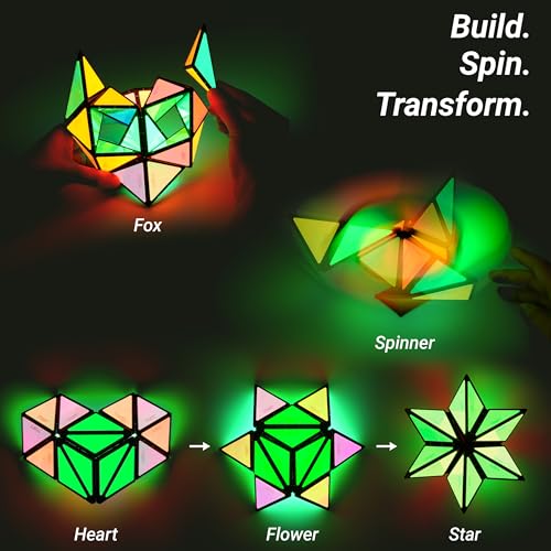 TOSY Magnet Pyramid Glow - 1 Cube Transforms into 1 Billion Shapes, 12 Pieces, 243 Rare Earth Magnets, Glowing, Holographic Design Magnet Tiles Creative Puzzle STEM/STEAM Toy - color: Glow