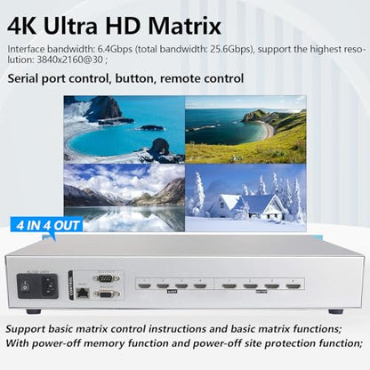 ICUIXIAN 4x4 HDMI Matrix Switch 4K60Hz HDMI2.0 with Web - size: 4x4 Matrix 4K60Hz