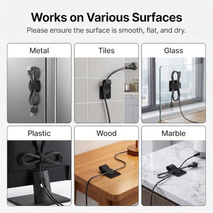 100 Pcs Cable Management Under Desk, Hook and Loop Cable Straps, Black | Strong Adhesive Backing, Residue-Free Removal, Adjustable Cable Ties for Home, Office, and TV, Computer, Vehicle Use - color: Black