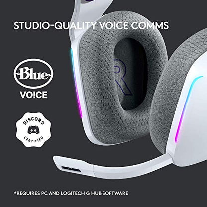 Logitech G733 Lightspeed Wireless Gaming Headset - White | Suspension headband, LIGHTSYNC RGB, Blue VO!CE mic technology, PRO-G audio drivers - color: White
