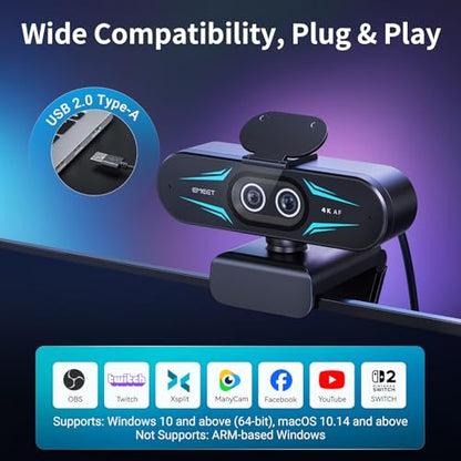 EMEET C60E Dual-Camera 4K Webcam for Streaming, Wide-Angle and Telephoto Cameras, Max 11X Hybrid Zoom & PDAF Autofocus, Remote Control, RGB Lighting, 2 Mics, Ideal for Livestreaming and Online Meeting - style: Dual-Camera w/ Remote