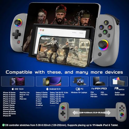 Joso Mobile Gaming Controller for iPhone/iPad/Tablet, Android Wireless Controller with Hall Effects Joysticks, Support PC/Switch, Play Cloud Games/PS Remote Play/COD/Genshin Impact & More - Grey - color: Grey