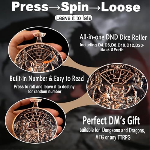 DND Dice Roller D4-D20 Metal Pocket Watch 3D Dragon Art Golden | All-in-one dnd spinner dice. metal pocket watch design.press to roll. zinc alloy metal. mtg ttrpg gifts - color: Dice Roller-golden
