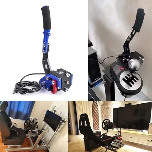 ZHSYMX USB Handbrake for 16Bit SIM PC Racing Games, Compatible with G27 G29 G920 G923 T500 T300 Simulate Linear Handbrake With Fixing Clip and Plate（Only PC System） Blue - color: Blue, size: With Fixing Clip and Plate