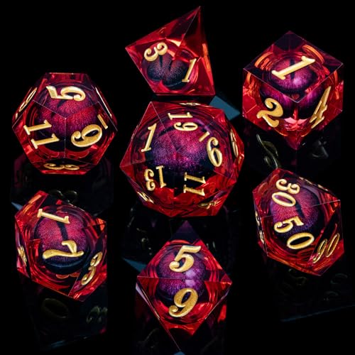 ARUOHHA DND Dragon Eye Dice Liquid Core Red Resin Sharp Edged Dice with Gift Box, Polyhedral D and D Dice Set Handmade Role Playing Game D20 D12 D10 D8 D6 D4 - color: Ly01-red
