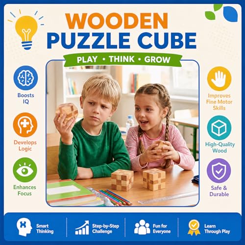 4 Pack Wooden Puzzle Games Brain Teasers Toy- 3D Puzzles for Teens and Adults - Wooden Logic Puzzle Wood Snake Cube Magic Cube Magic Ball Brain Teaser Intellectual Removing Assembling Toy
