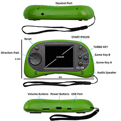 Kids Handheld Portable Video Game Player with 200 Games - 16 Bit 2.5 Inch Screen Mini Retro Electronic Machine for Boys Girls - style: Green