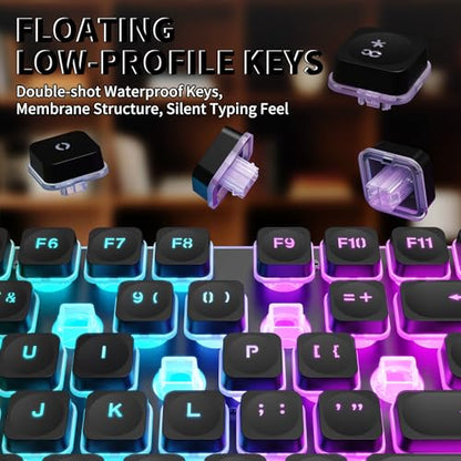 ZIYOU LANG M104 RGB Wireless Keyboard, Low-Profile Silent Membrane Keys, 2.4G Bluetooth USB Wired, Spill-Resistant, Rechargeable Full-Size 104-Key Keyboard for PC Mac, Black - color: Black