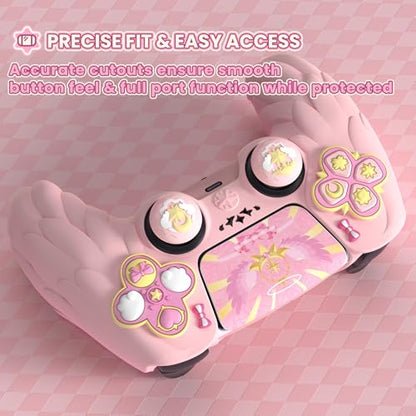 PlayVital Magic Wings Protective Silicone Cover Skin for ps5 Controller – Soft Anti-Slip Grip Protector Case for ps5 Controller with Thumbstick Caps & Stickers, Charging Station Compatible - Pink - color: Pink